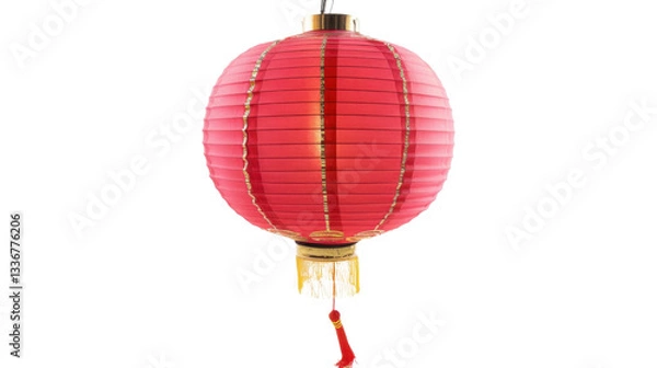 Obraz Round red chinese paper lantern hanging with transparent background