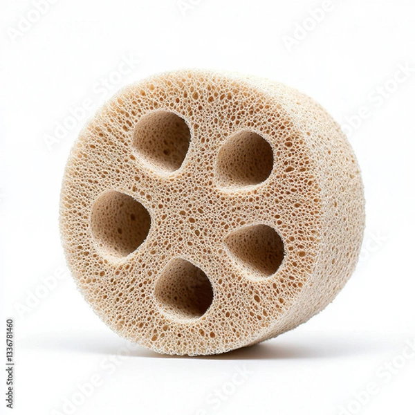 Obraz Natural loofah sponge displayed on a light background showcasing its texture and unique characteristics in a realistic photography style for nature enthusiasts and home decor lovers