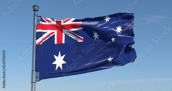 Fototapeta Australia Flag Waving in Pure Sky Realistic High Resolution 4K Background