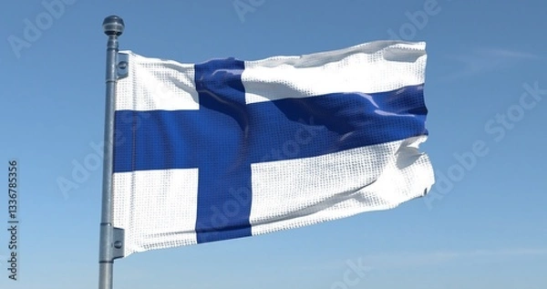 Fototapeta Finland Flag Waving in Pure Sky Realistic High Resolution 4K Background