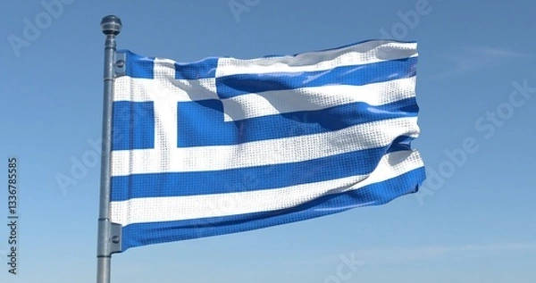 Fototapeta Greece Flag Waving in Pure Sky Realistic High Resolution 4K Background