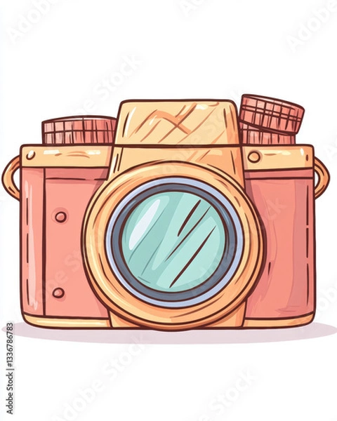 Fototapeta colorful illustration of vintage camera with detailed lens and textured body, evoking nostalgia and creativity