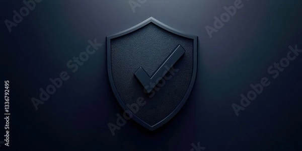 Fototapeta A black shield with a check mark on it