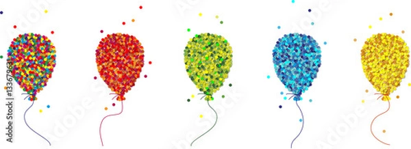 Fototapeta 5 bunte Konfetti Luftballons, Papierkonfetti
