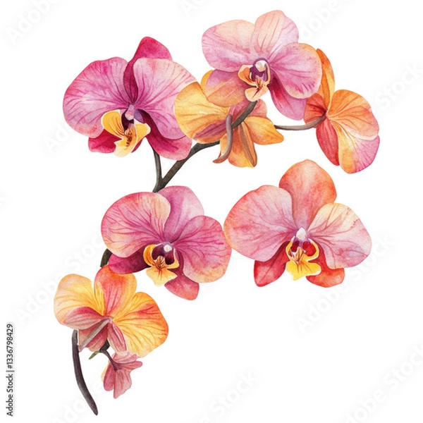 Fototapeta Graceful Watercolor Orchids in Bloom with Transparent Background