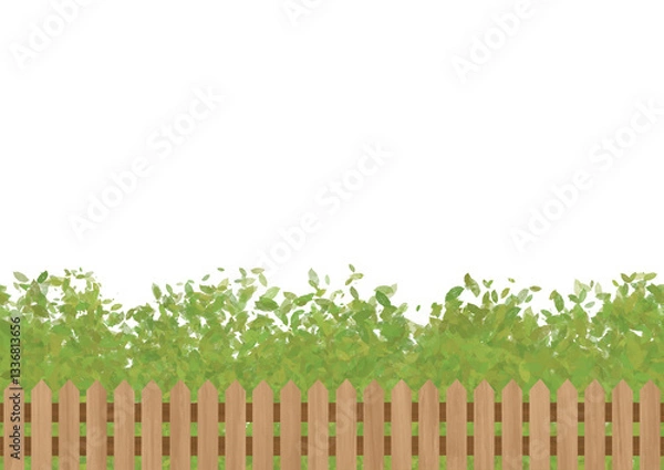 Obraz 木製のフェンスと生垣のイラスト