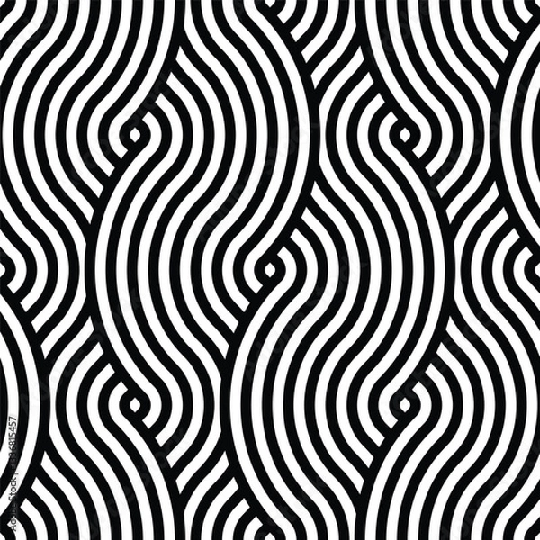 Obraz Seamless braided monochrome wavy pattern. Vector geometric abstract background. Modern linear texture.