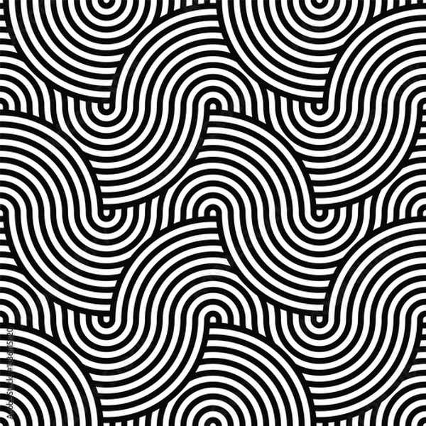 Fototapeta Seamless braided monochrome wavy pattern. Vector geometric abstract background. Modern linear texture.