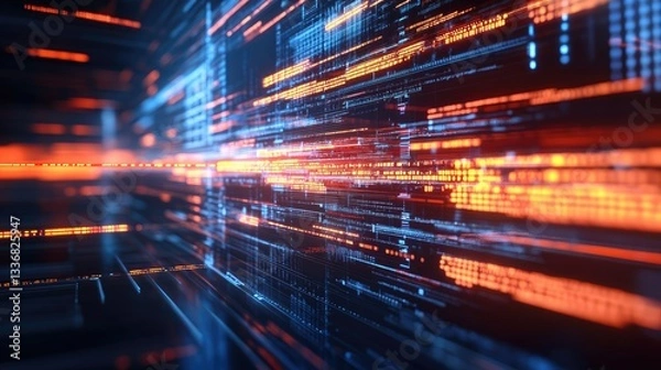 Fototapeta Digital transformation analytics with futuristic information grids and high-tech UI elements.