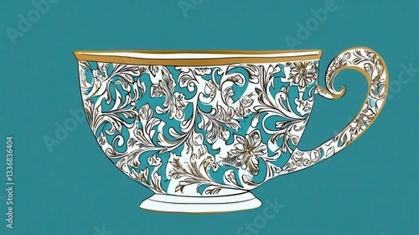 Obraz A Detailed Ornate Teacup with Intricate Floral Design