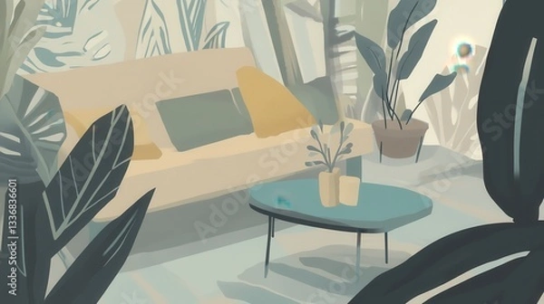 Fototapeta Serene Botanical Interior Design: A Peaceful Oasis in Your Home