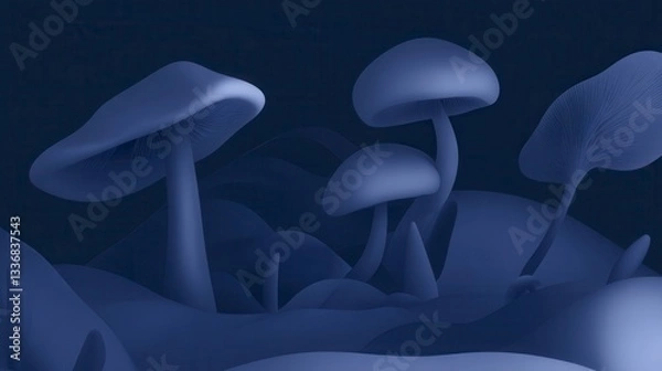 Obraz Enchanted Indigo Mushroom Forest: A Dreamlike Landscape of Abstract Fungi