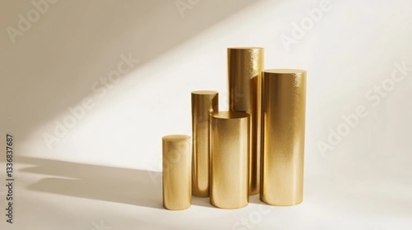Fototapeta Golden Cylindrical Display Stands: A Modern Architectural Design