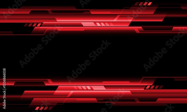 Fototapeta Abstract red neon cyber geometric technology futuristic on black blank space design modern background vector