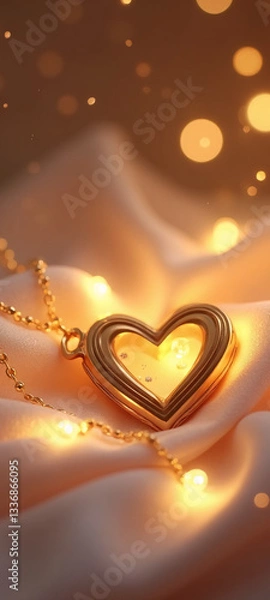 Fototapeta A Little Heart Locket Resting on a Silk Handkerchief