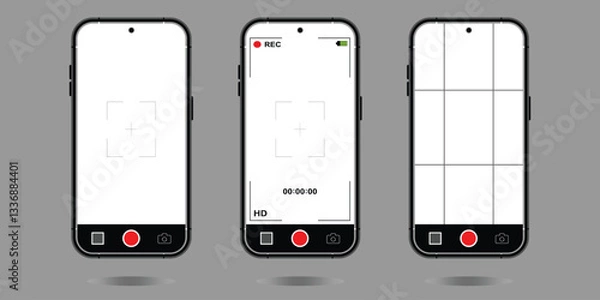 Fototapeta Smartphone Camera Interface. Photo and Video UI for Mobile Apps. Viewfinder, Grid, Focus, and Record Buttons. Vector Mockup for Photography and Selfies. Saved in EPS 10 and fully editable.