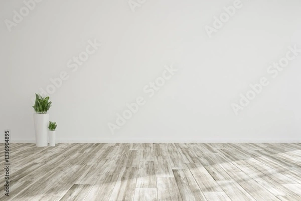 Fototapeta modern empty room with white flowerpots interior design. 3D illustration