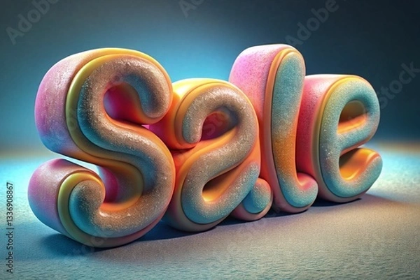 Obraz Glossy 3D SALE Word in Pastel Gradient Colors Modern Typography for Shopping, Discounts, and E-Commerce Design