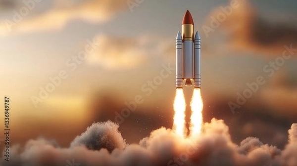 Fototapeta A 3D-rendered animation of a spaceship launching into deep space