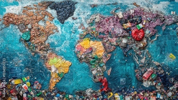 Obraz World Map Crafted from Plastic Waste: A Powerful Visual Depiction of Pollution
