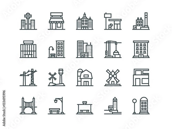 Obraz Architecture. Set of outline vector icons