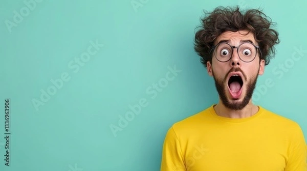 Fototapeta A cartoon character reacting with exaggerated surprise