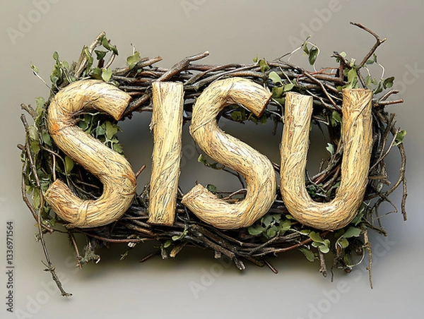 Fototapeta Sisu Sign Displayed on an Artistic Metal Background With Weathered Textures in an Urban Setting Highlighting Finnish Perseverance