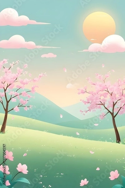 Fototapeta Spring landscape background with flowers and trees