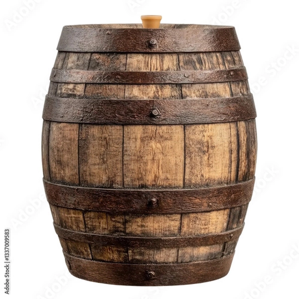 Fototapeta Rustic wooden barrel vintage oak wine cask aged liquor container isolated transparent background