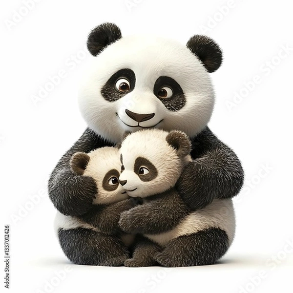 Fototapeta Panda family cuddling together in harmony.
