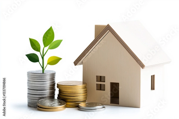 Obraz A house model with energy-efficient features, energy-efficient house concept, cost-saving house.