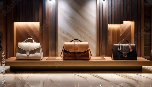 Obraz 명품 가방 매장 내부, 고급스러운 가죽 가방
