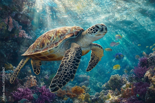 Obraz portrait of a large turtle in the water