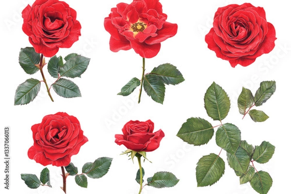 Obraz a bunch of red roses on a white background cutout image and isolated on transparent background 