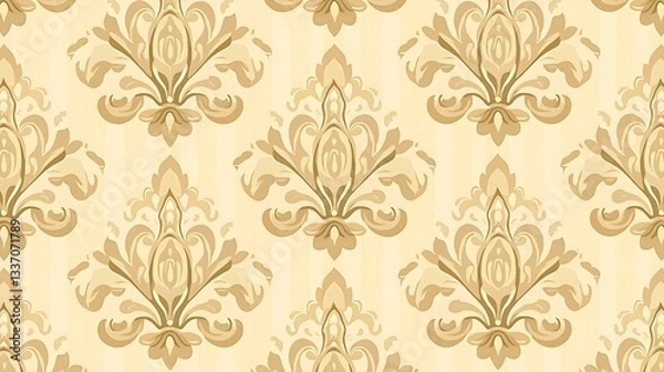 Fototapeta Ornamental floral pattern, repeating design, yellow background, used for wallpaper or fabric
