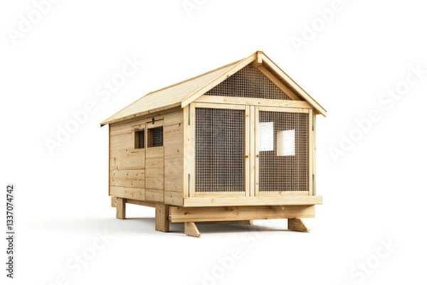 Fototapeta a wooden chicken coop with a white background cutout image and isolated on transparent background 