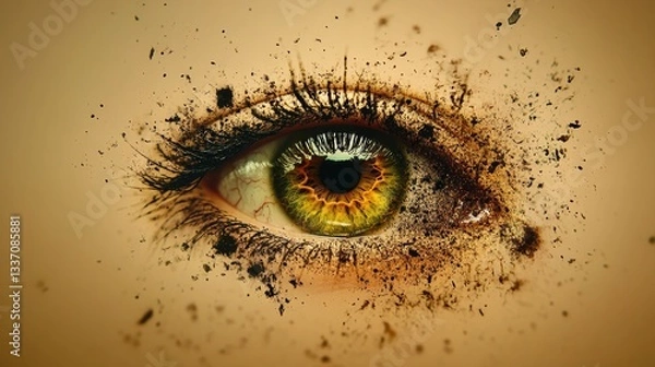 Fototapeta A surreal hand-drawn animation of an eye transforming into a galaxy