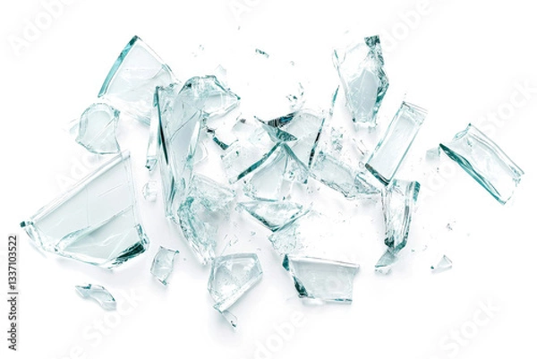 Fototapeta broken glass pieces on white background cutout image and isolated on transparent background 