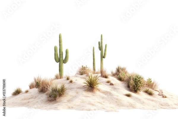 Fototapeta a desert with cactuses and sand cutout image and isolated on transparent background 