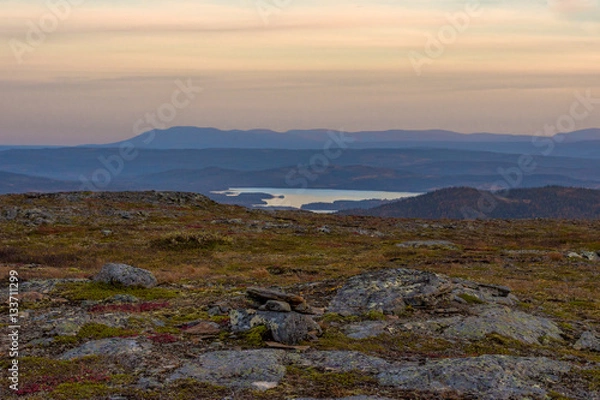 Fototapeta Sunset view of mountain range from Åre Skutan