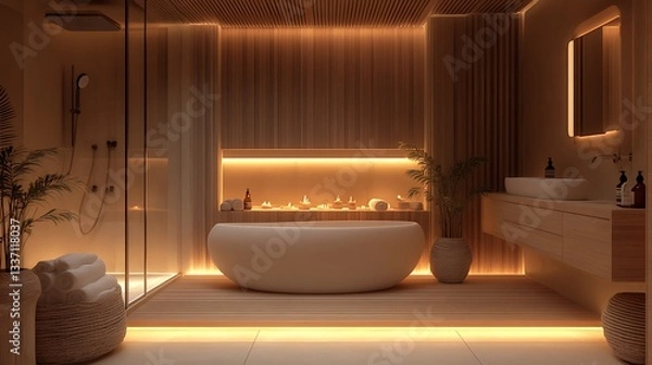 Fototapeta 3D Rendering of a Modern Bathroom Interior with Bathtub..