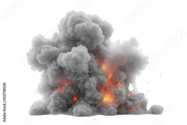 Obraz Dramatic Explosion with Smoke and Fire Isolated on a White Background