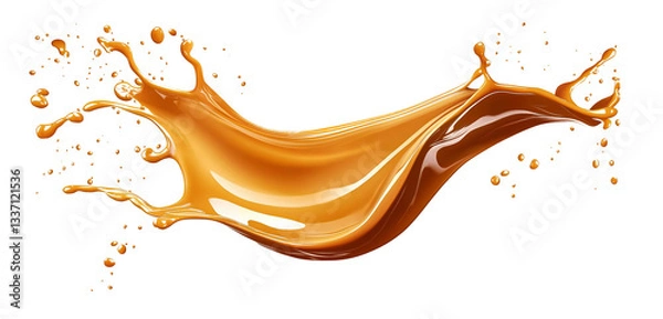 Fototapeta Delicious caramel splashing on transparent background, PNG format.