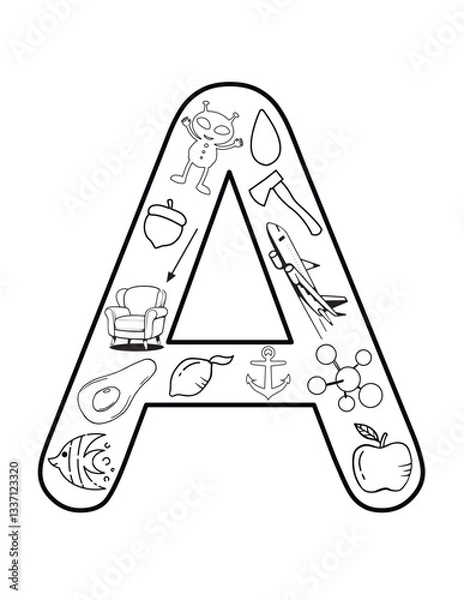 Obraz Uppercase Letter A Coloring Page – Bold Alphabet Art for Bulletin Boards & Educational Crafts