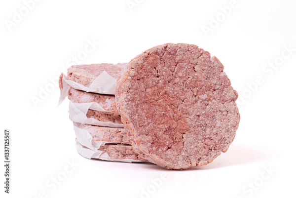 Fototapeta Beef Hamburger Patties Isolated on a White Background
