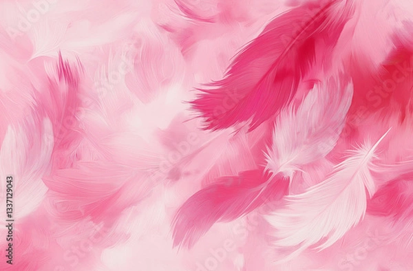 Fototapeta Soft Pink Feather Texture Background – Oil Painting with Gentle Brush Strokes, Delicate Fur-Like Patterns & White Space for Elegant Artistic and Design Use