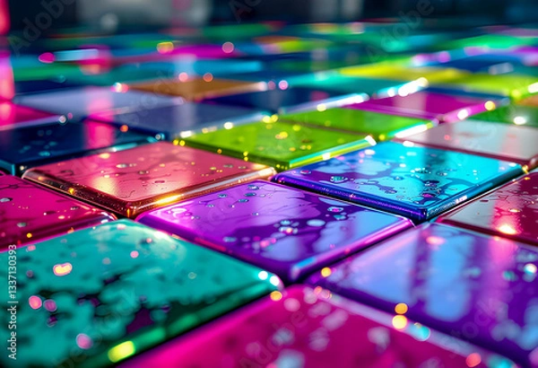 Fototapeta vibrant mosaic tiles cover the walls and floors in bold patterns rich colors and glossy textures reflect light creating a playful stylish space full of culture warmth and creative expression