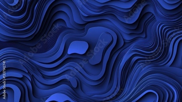 Fototapeta Abstract blue layered topographic map, modern 3D rendering effect wallpaper