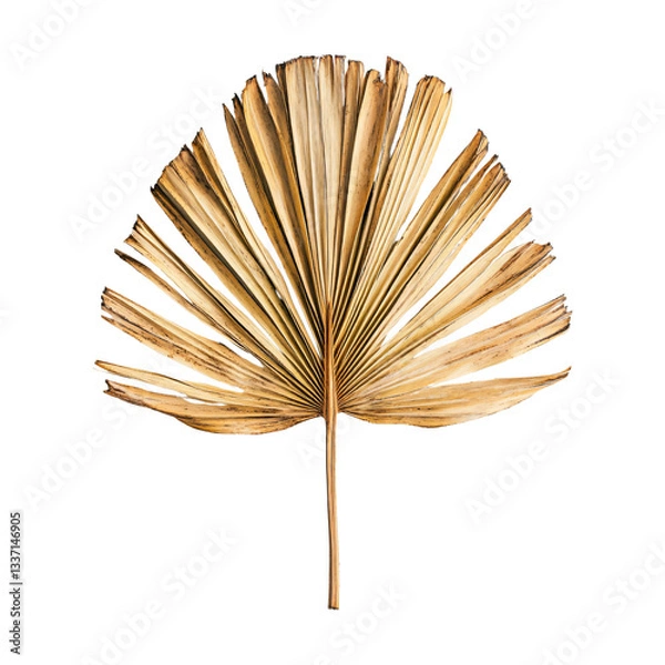 Fototapeta Dried fan shaped tropical palm leaf isolated on transparent background