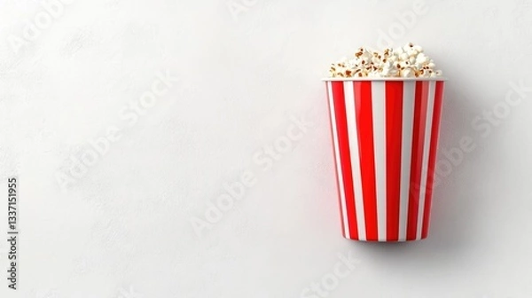 Fototapeta Popcorn bucket background with bright red-and-white striped container